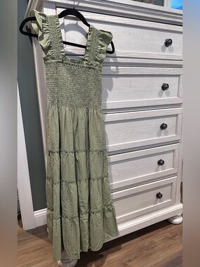 Few Moda Green Smocked Stripe Maxi Dress